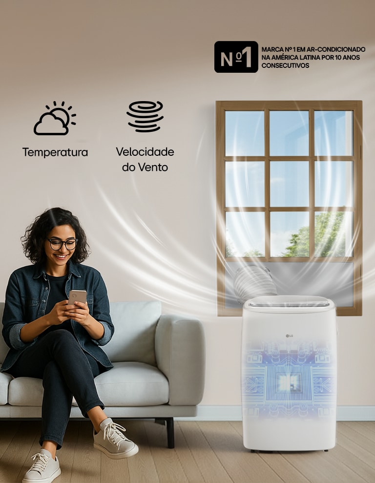 Foto ilustrativa mostra como a inteligencia do ar-condicionado LG atua de forma personalizada e aprende os habitos do usuario