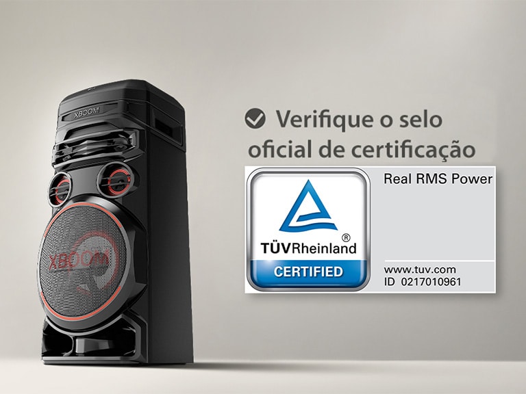 Uma visão aproximada da parte superior do LG RNC5. Dois smartphones piscando estão flutuando em torno dele. Há um equalizador colorido atrás do alto-falante.