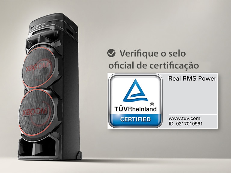 Uma visão aproximada da parte superior do LG RNC5. Dois smartphones piscando estão flutuando em torno dele. Há um equalizador colorido atrás do alto-falante.