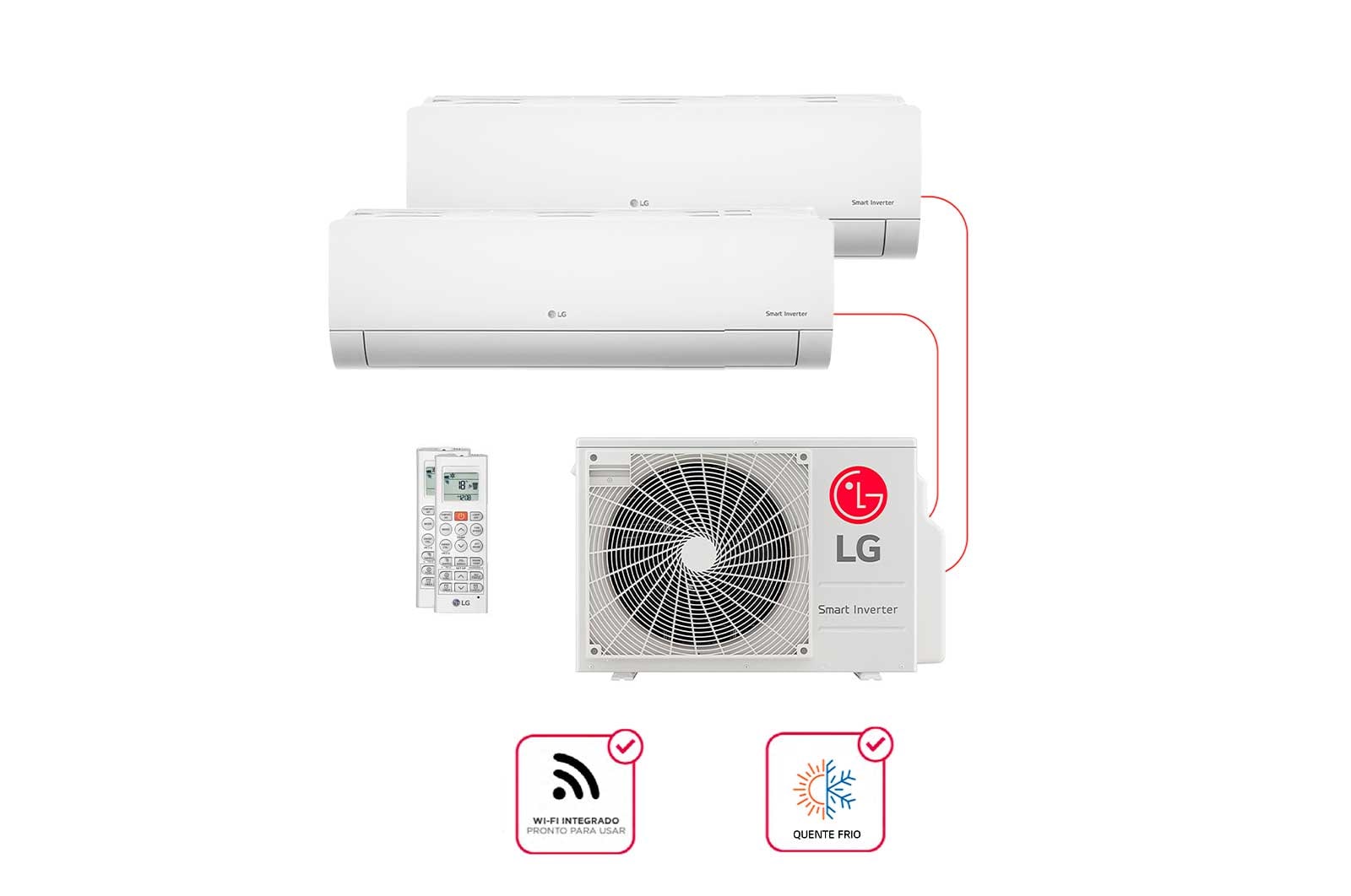 Vista frontal de 2 Ambientes (Hiwall 2x12) Quente/Frio, WiFi, 220V , Ar Condicionado Multi Split E2Q1810.OBS