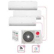 Vista frontal de 3 Ambientes (Hiwall 2x9, 1x12) Quente/Frio, WiFi, 220V , Ar Condicionado Multi Split E3Q2111.OBS