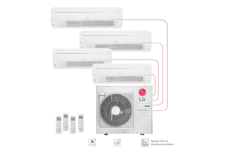 Vista frontal de 4 Ambientes (Cassete 1 Via 2x9, 2x24) Quente/Frio, WiFi, 220V , Ar Condicionado Multi Split E4Q4808.OBS