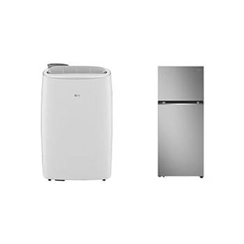 Vista frontal de Combo LG Ar Portátil 127V + Geladeira Frost Free Inverter 375L Inox Look 220V LP1419IVSI.B372P