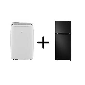 Vista frontal de Combo LG Ar Portátil 127V + Geladeira Frost Free Inverter 395L Black Inox 127V LP1419IVSI.B392P