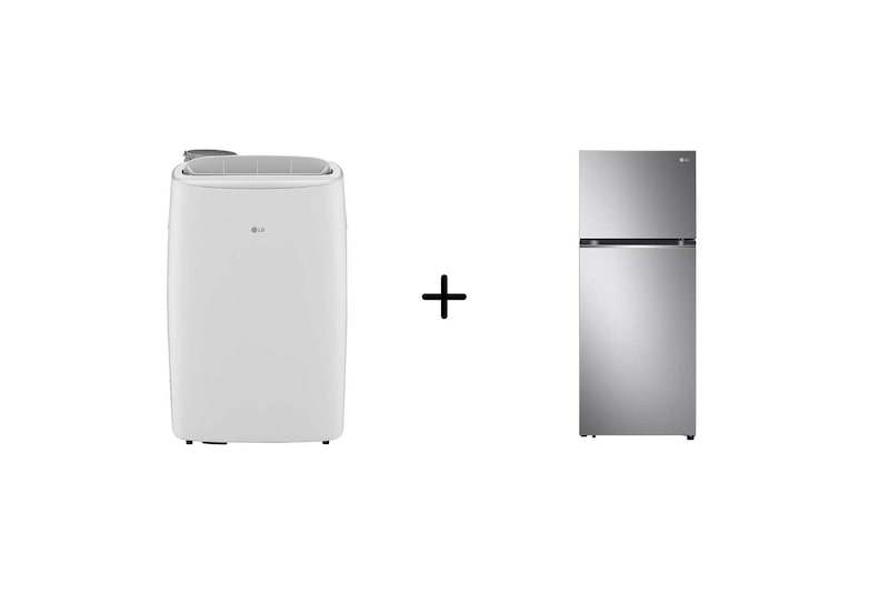 Vista frontal de Combo LG Ar Portátil 127V + Geladeira Frost Free Inverter 395L Inox Look 220V LP1419IVSI.B392P2