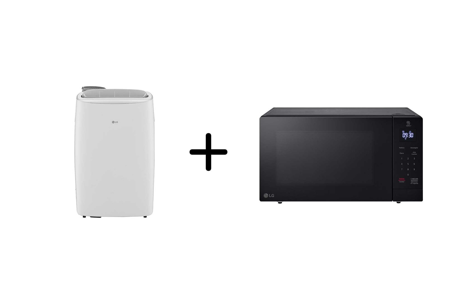 Combo LG Ar Portátil 127V + Micro-ondas LG NeoChef 30 litros Preto Limpa Fácil 220V