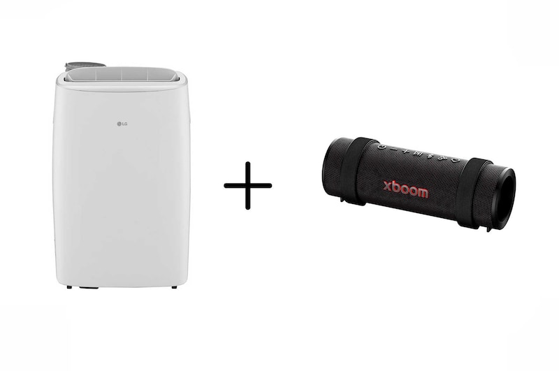 Vista frontal de Ar Condicionado Portátil LG DUAL InverterVoice 14.000 Frio 127V + Caixa de Som Bluetooth LG xboom Grab by will.i.am LP1419IV.GRAB2