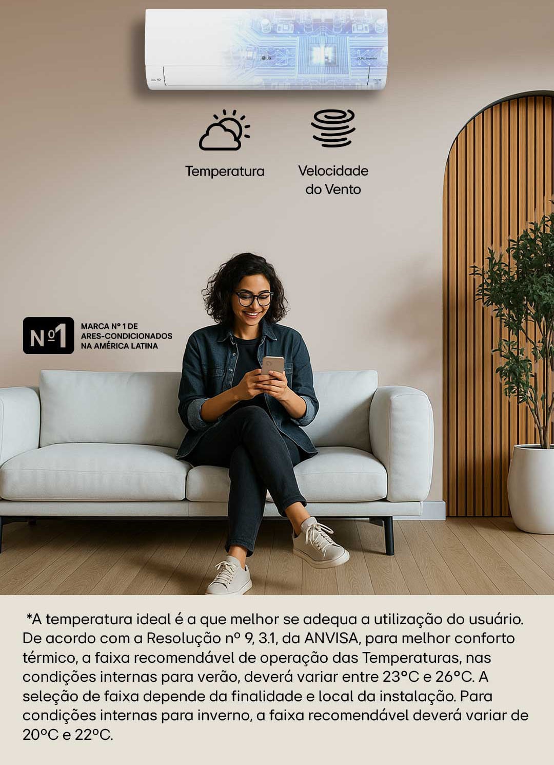 Foto ilustrativa do ar-condicionado LG Dual Inverter com inteligência artificial em seu interior