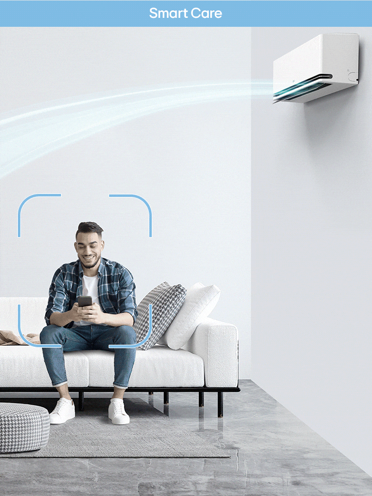 Do lado esquerdo há uma ilustração do ar-condicionado LG DUAL Inverter Uniq +AI 3.0 exibindo seu interior
