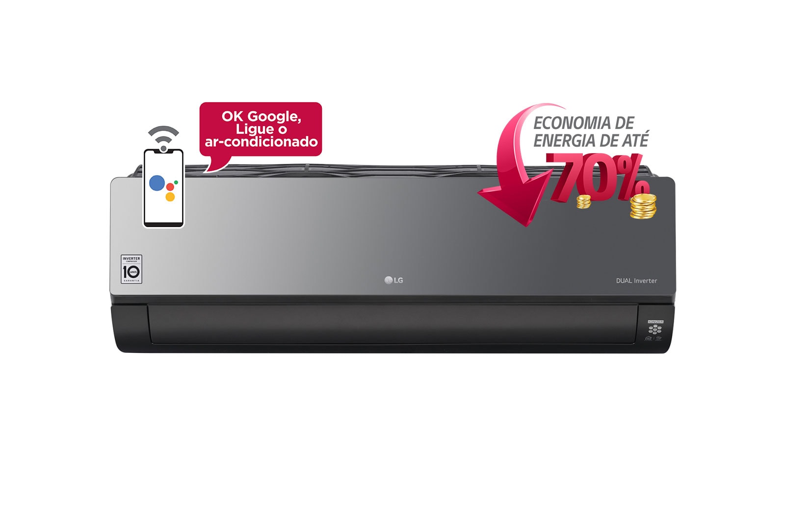 Vista frontal de Ar condicionado Split LG DUAL Inverter VOICE ARTCOOL 18.000 Quente/Frio 220V S4-W18KLRPA