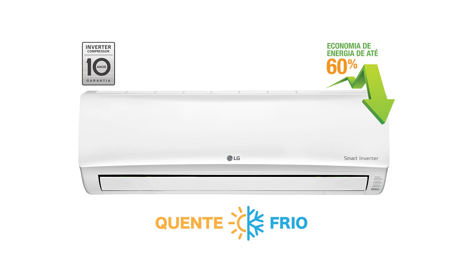 Vista frontal de Ar Condicionado Split LG Smart Inverter, 11.500 Btu/h Quente/Frio US-W122HSG3