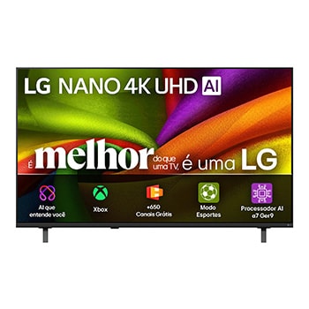 LG Smart TV LG NANO UHD AI 4K NU850 65 polegadas 2026+Soundbar LG S40T - 300W RMS, 2.1 Canais, Dolby Digital, Sem fios, Bluetooth 5.3, Entrada Óptica, HDMI, AI Sound Pro, 55NU850.S40T