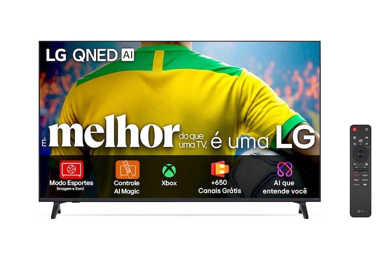 Vista frontal da Smart TV LG QNED AI 4K QNED70 de 75 polegadas 2025 75QNED70ASA