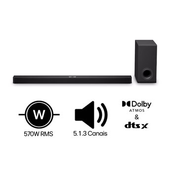 Vista angular de la LG Soundbar  S90TY, un subwoofer 