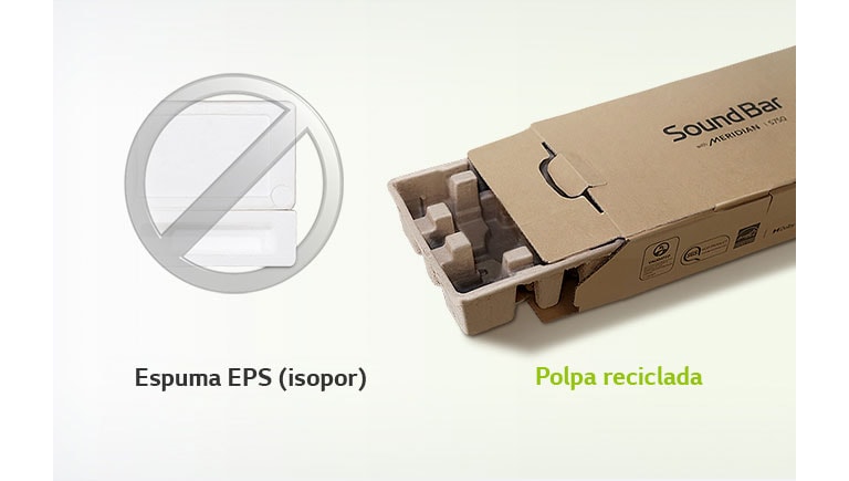 À esquerda, a imagem do isopor tem uma marca cinza de proibido e, à direita, está a imagem da caixa de embalagem.
