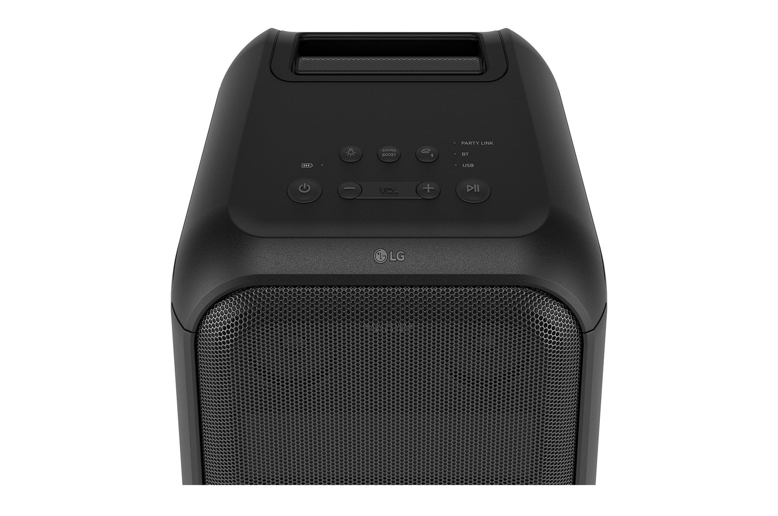 45-degree angle of top view. It shows buttons and LG logo.