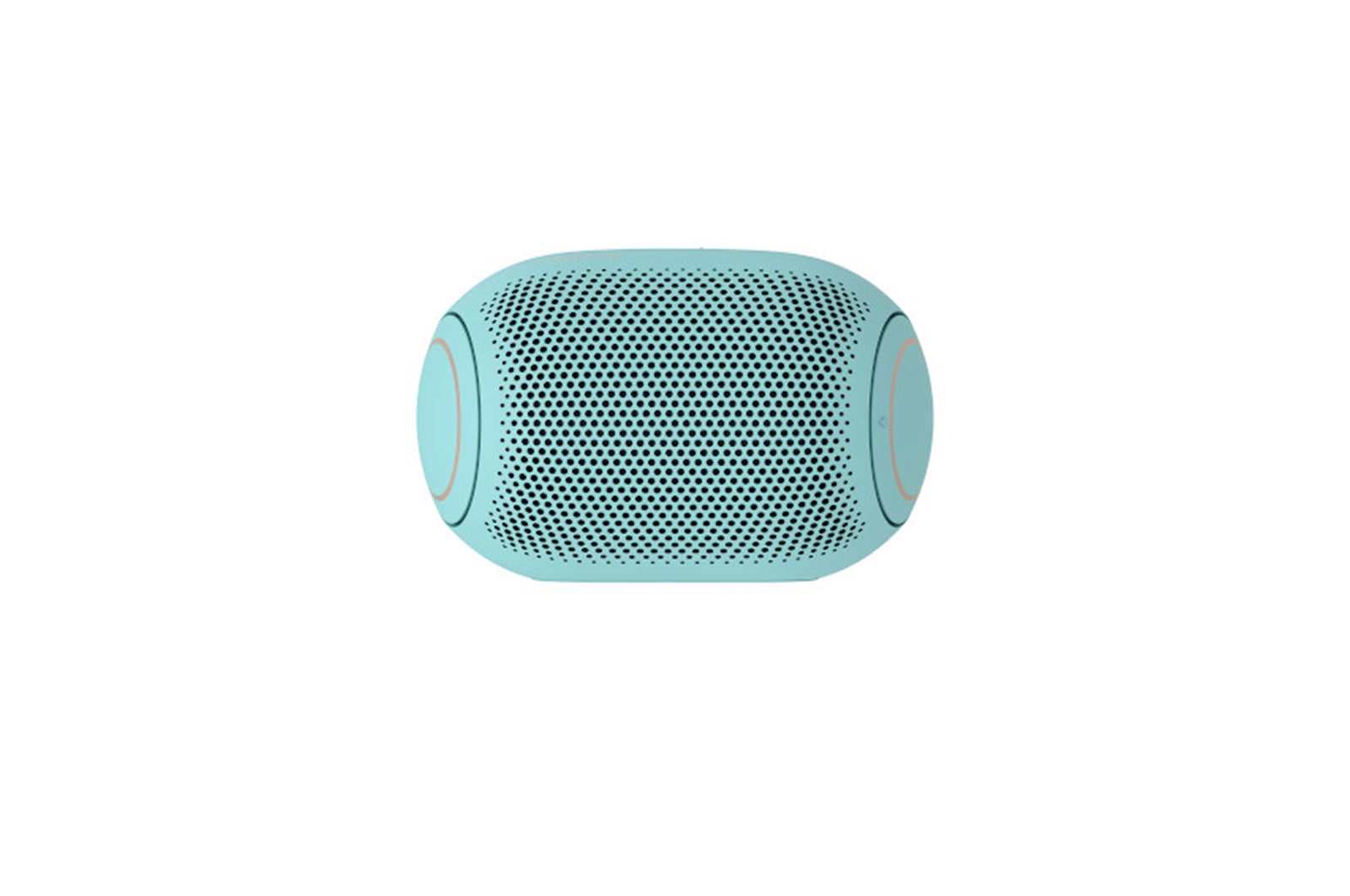 Cubos de gelo, balas de goma e um LG XBOOM Go PL2B são colocados em um fundo cor de menta.