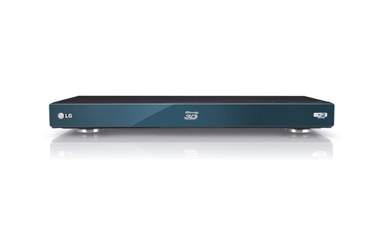 Vista frontal de Blu-Ray Player Full HD com tecnologia 3D, Wi-Fi, CIFS, DLNA e NetCast, compatível com HDD externo e equipado com Dolby True HD e DTSHD BX580