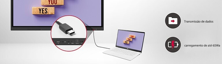 O LG CreateBoard transmite dados facilmente por meio da conectividade USB-C e pode fornecer carga de até 65 W.