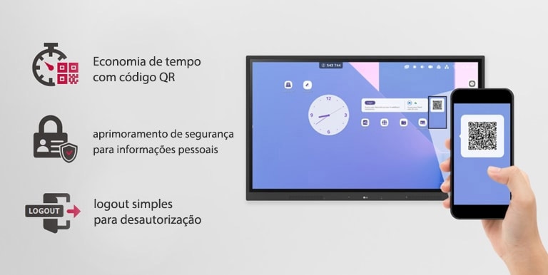 O login pode ser feito facilmente com um código QR, economizando tempo de preparação para a aula e aprimorando a segurança das informações pessoais simplesmente fazendo o logout.