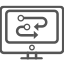 Um monitor de computador, desenhado em contorno preto, apresenta um círculo e linhas no centro da tela.