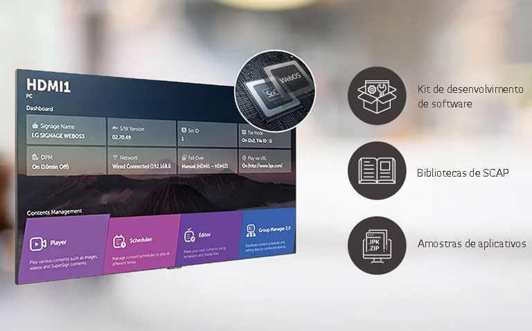 Uma série de tarefas que podem ser realizadas simultaneamente são organizadas facilmente por meio da plataforma webOS.