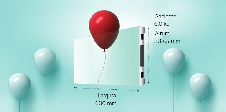 Mostra que o gabinete é leve como um balão.