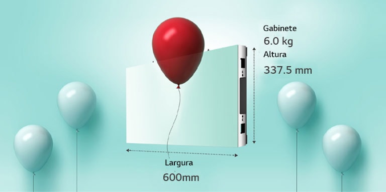 Mostra que o gabinete é leve como um balão.
