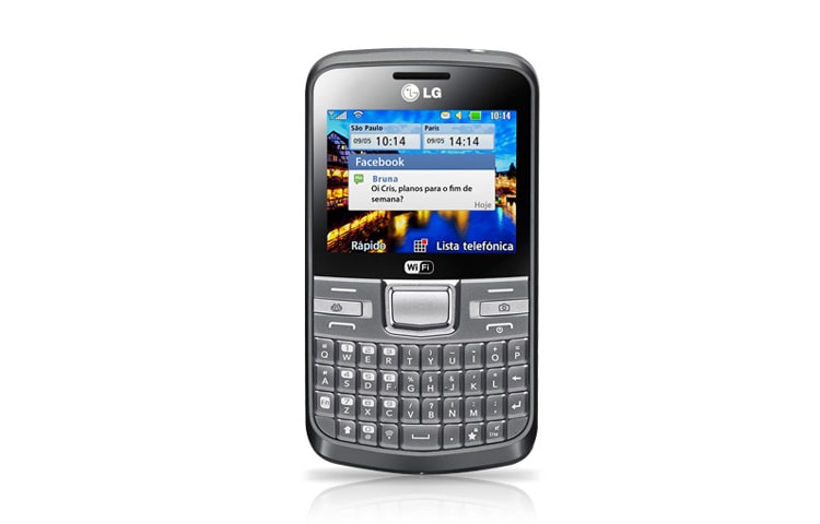 Vista frontal de Agora ficou ainda mais fácil teclar com a função Quick Text C195