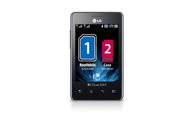 Vista frontal de Aproveite os benefícios de ter duas linhas em um único smartphone. E405