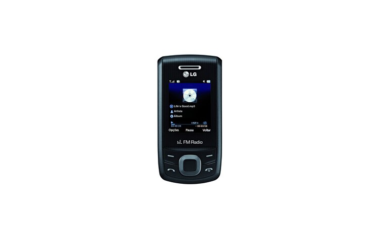 Vista frontal de O celular com forma e conteúdo surpreendentes. GU200
