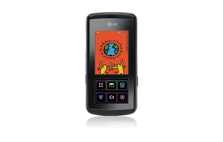 Vista frontal de O celular que muda conforme a função que você utiliza. KF600