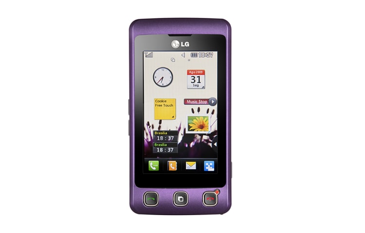 Vista frontal de O aparelho dispensa comentários. A tela dispensa botões. KP570-Roxo