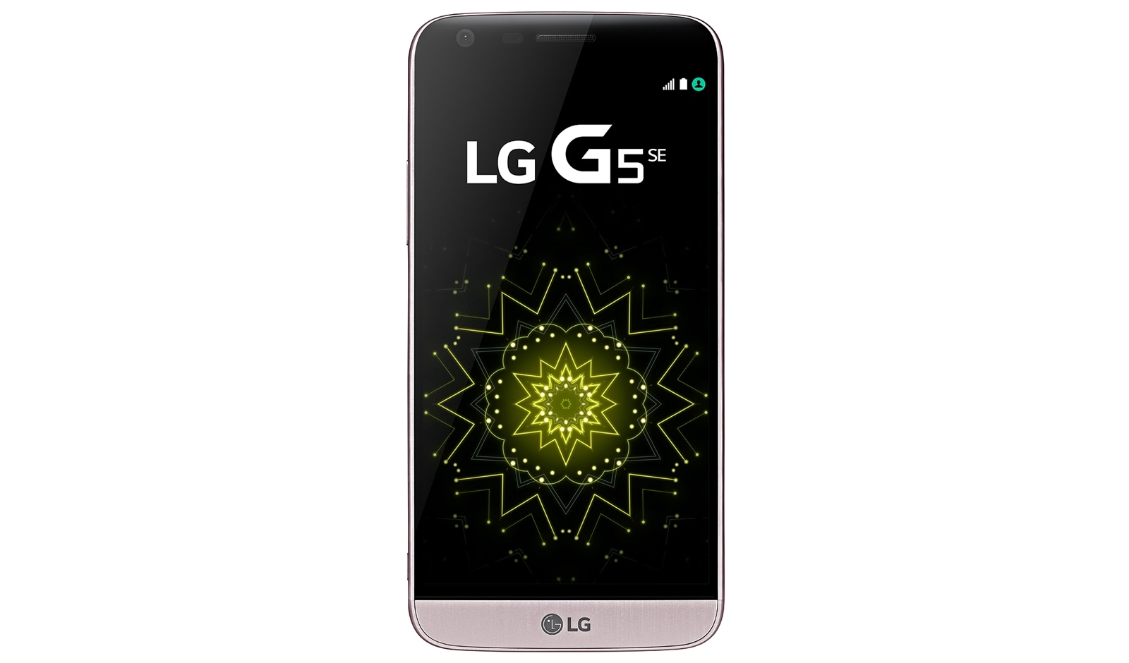 Vista frontal de LG G5 SE Rose - Design modular com duas câmeras. LGH840