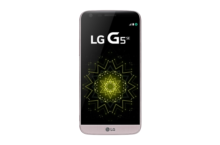 Vista frontal de LG G5 SE Rose - Design modular com duas câmeras. LGH840