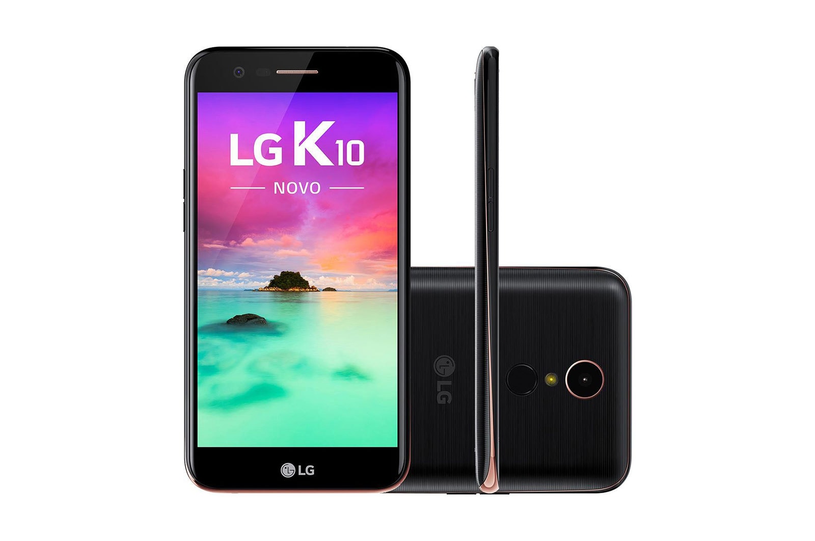 Vista frontal de Smartphone LG K10 Preto 32 GB de Memória interna e Câmera de 13MP LGM250DS-Preto