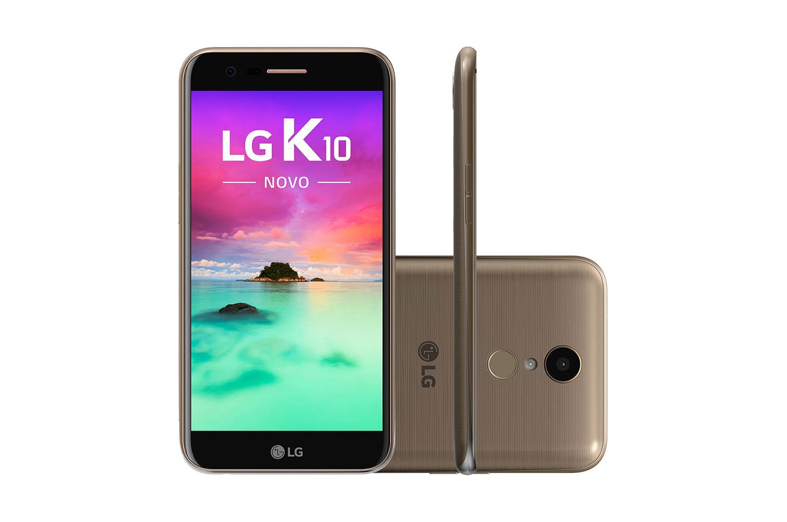 Vista frontal de Smartphone LG K10 Dourado 32 GB de Memória interna e Câmera de 13MP LGM250DS-Dourado