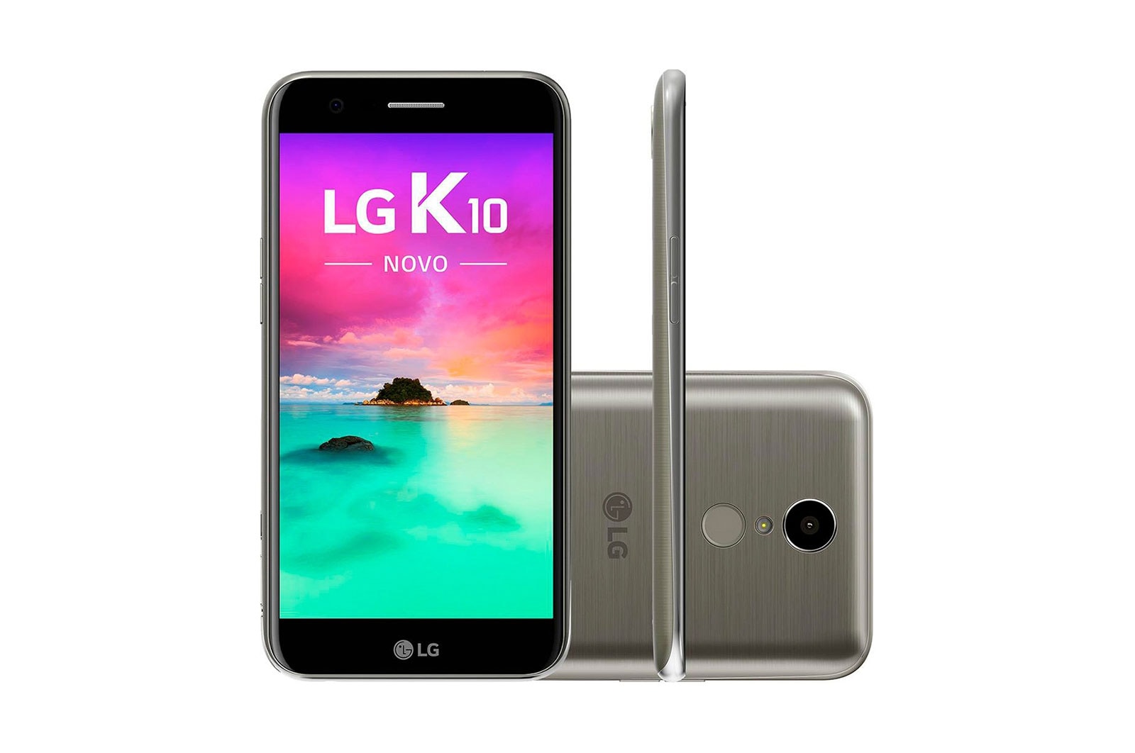 Vista frontal de Smartphone LG K10 Titanio 32 GB de Memória interna e Câmera de 13MP LGM250DS-Titanio