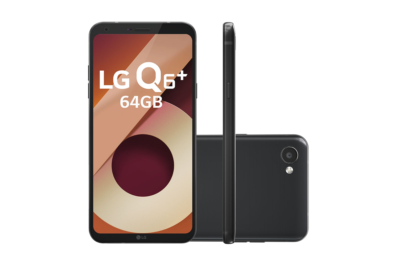 Vista frontal de Smartphone LG Q6 Plus Black 64 GB de Memória interna e Câmera de 13MP LGM700TV Q6 PLUS Black