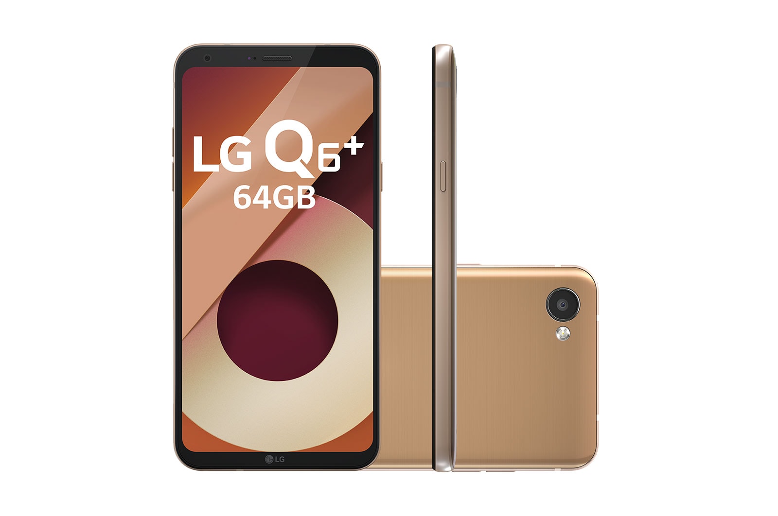 Vista frontal de Smartphone LG Q6 Plus Rose Gold 64 GB de Memória interna e Câmera de 13MP LGM700TV Q6 PLUS Rose Gold