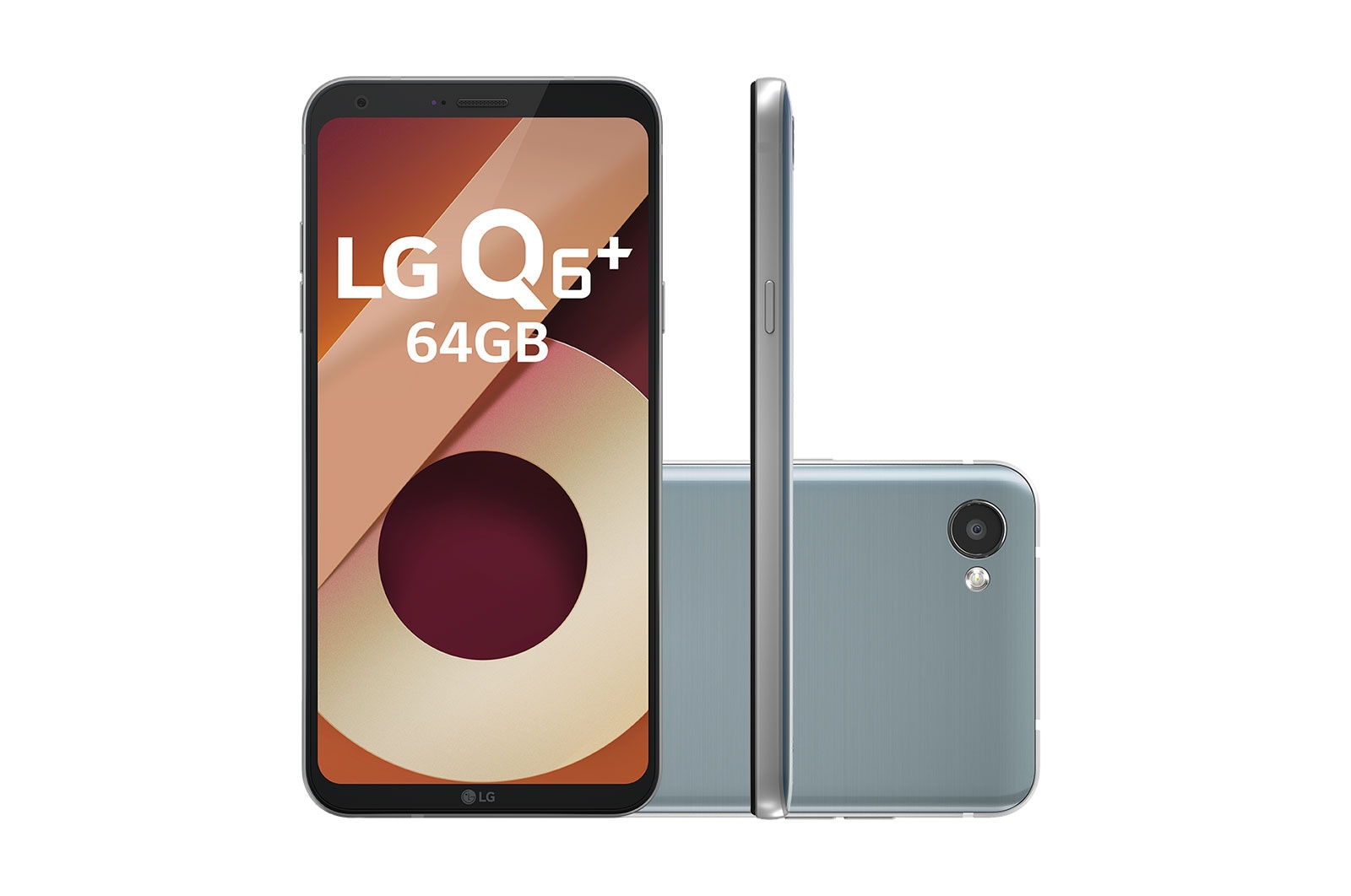 Vista frontal de Smartphone LG Q6 Plus Platinum 64 GB de Memória interna e Câmera de 13MP LGM700TV Q6 PLUS Platinum