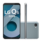 Vista frontal de Smartphone LG Q6 Plus Platinum 32 GB de Memória interna e Câmera de 13MP LGM700TV Q6 Platinum