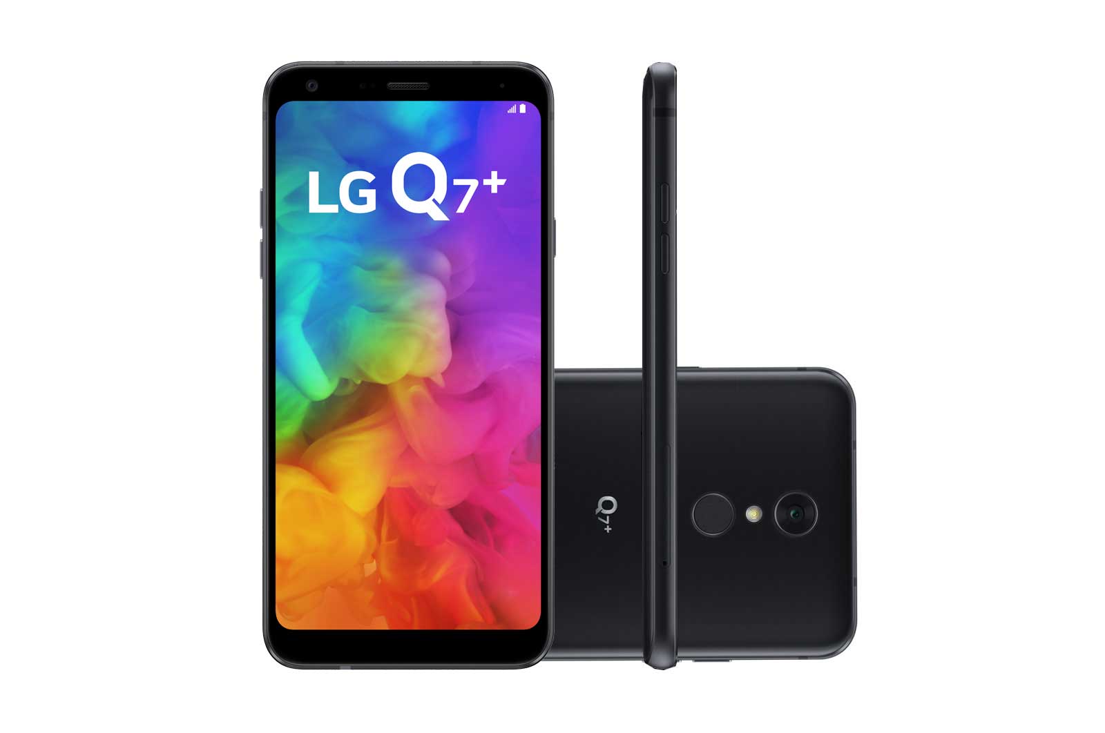 Vista frontal de Smartphone LG Q7&#43; 64GB resistente à água e poeira, Câmera de 16MP, Memória de 64GB e DTS: X 3D Sound LMQ610BA