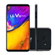 Vista frontal de Smartphone LG V35 ThinQ™ Câmera dupla traseira de 16MP e 128GB memória, Tela QHD&#43; OLED FullVision™, Google Lens e Sensor de Impressão Digital LMV350EAW