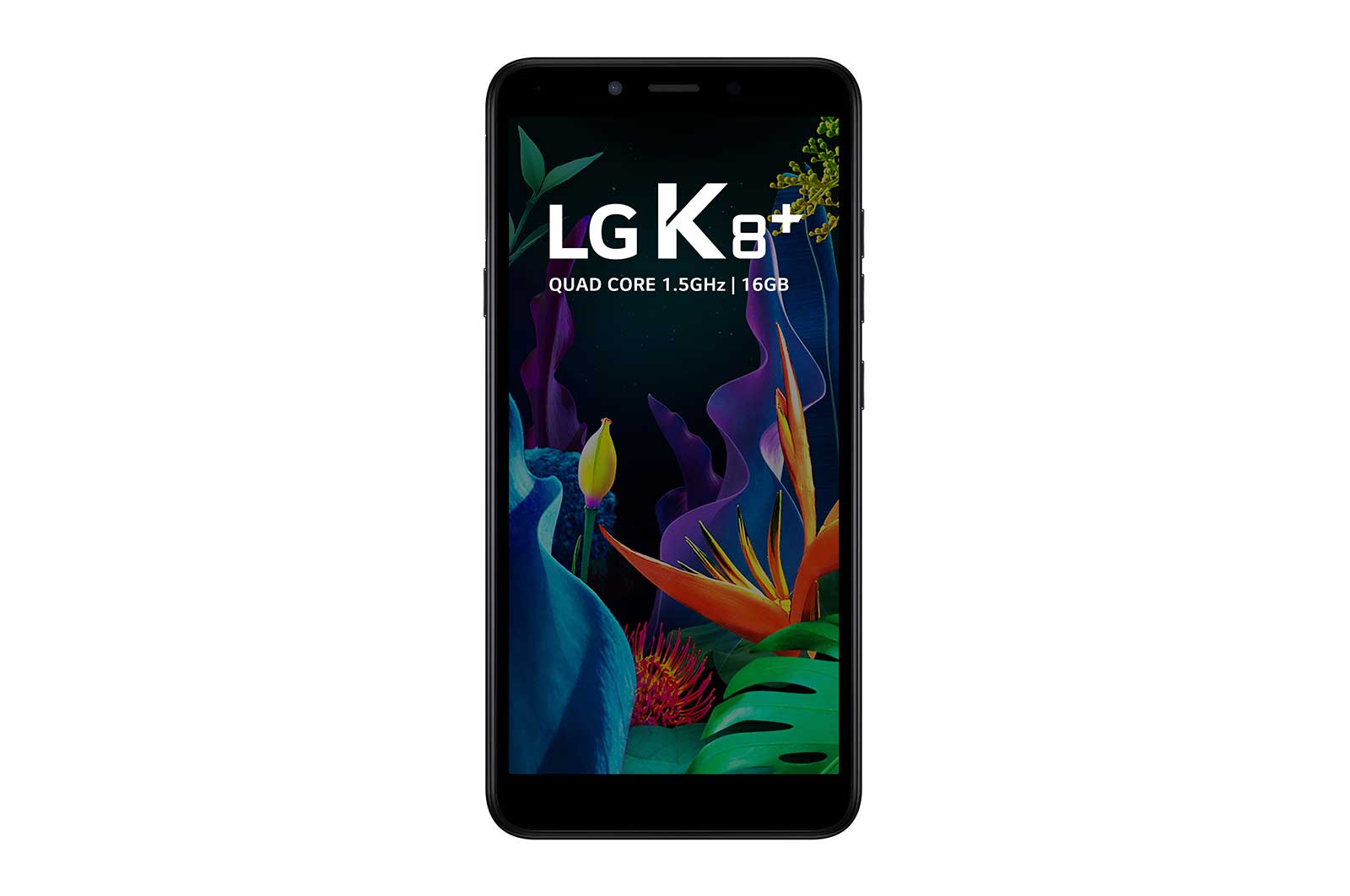 Vista frontal de Smartphone LG K8&#43; Memória de 16GB, Câmera frontal de 5MP, Bateria de 3.000mAh e Android GO LMX120BMW