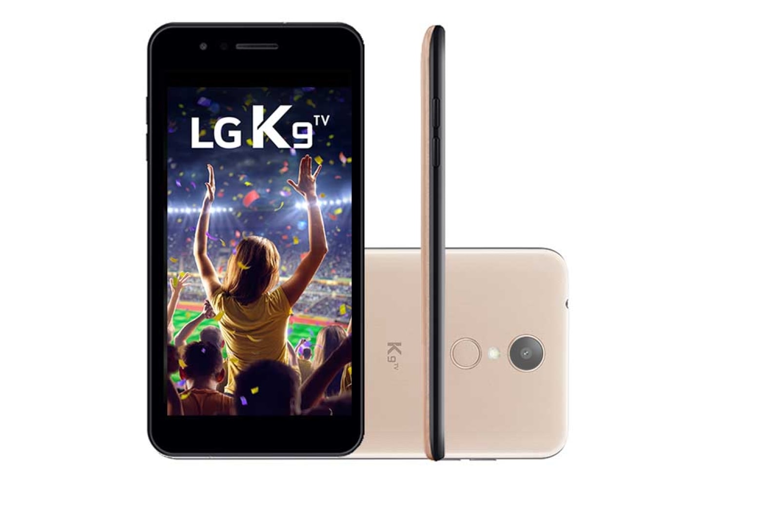 Vista frontal de Smartphone LG K9 com TV Digital Dual Chip e Memória interna 16 GB e 2GB RAM LMX210BMW