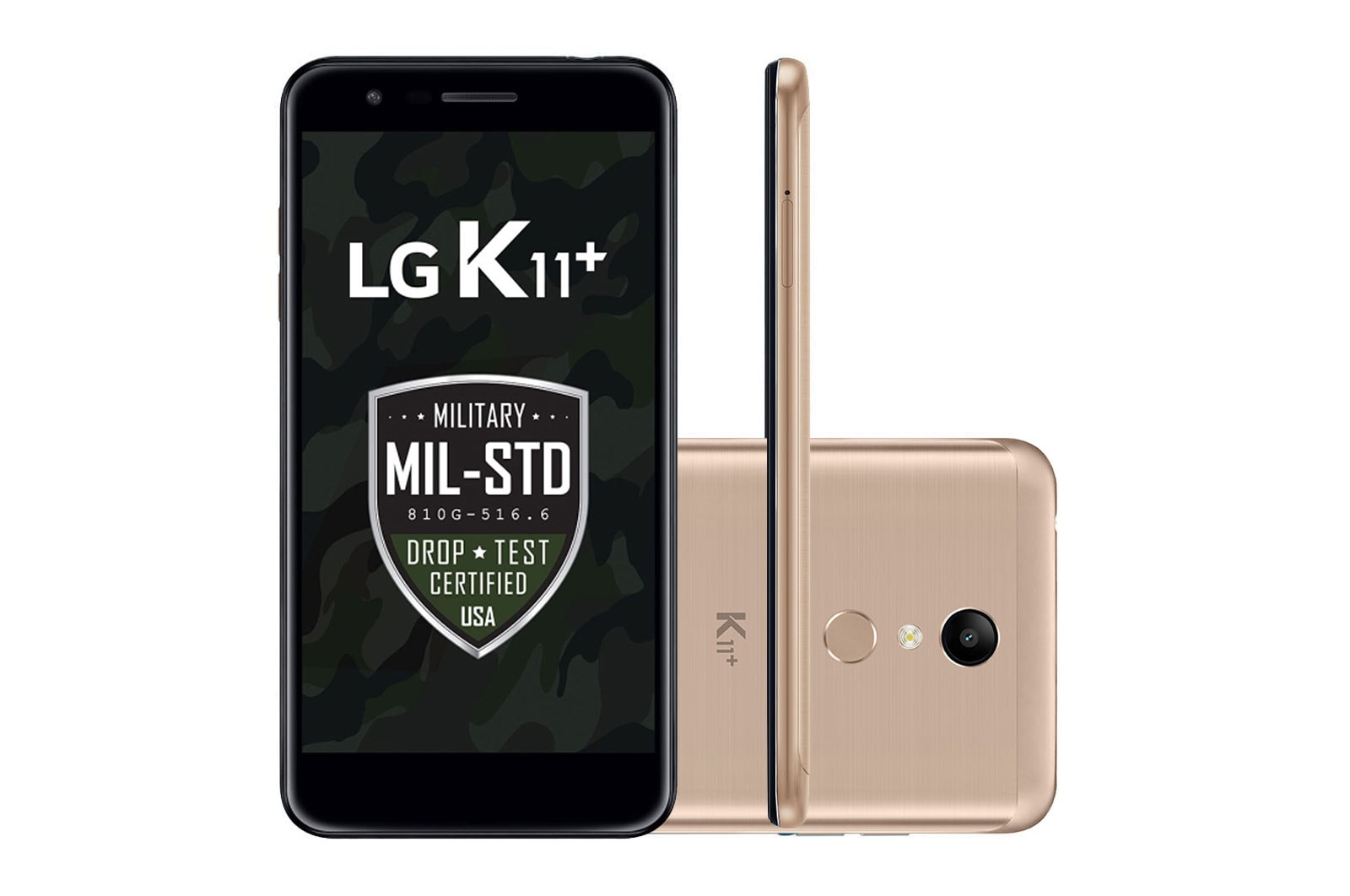 Vista frontal de Smartphone LG K11&#43; Resistente à Impactos, Câmera de 13MP, 32GB de Memória e DTS: X 3D Som Imersivo. LMX410BCW