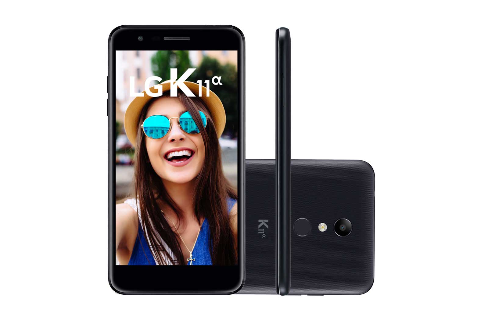 Vista frontal de Smartphone LG K11α Câmera de 8MP com Autofoco Rápido, Selfie 5MP com Modo Retrato, 16GB de Memória LMX410BTW