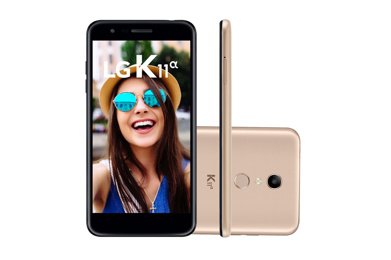 Vista frontal de Smartphone LG K11α Câmera de 8MP com Autofoco Rápido, Selfie 5MP com Modo Retrato, 16GB de Memória LMX410BTW