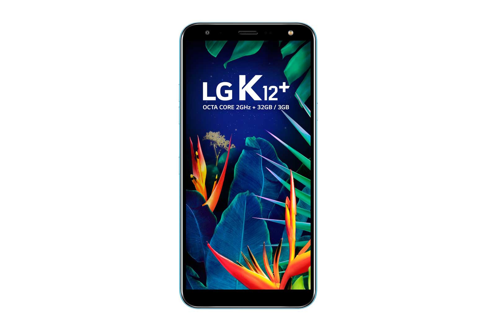 Vista frontal de Smartphone LG K12&#43; Câmera de 16MP, Inteligência Artificial, Selfie de 8MP flash e Resistencia Militar LMX420BMW